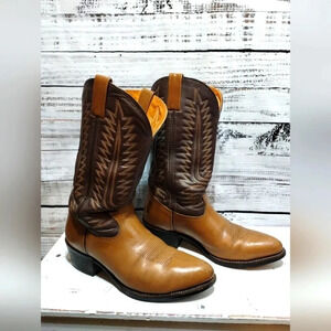 Iron Age Boots in Brown Tan size 9D Vintage Steel Toe Leather Western Two Tone‎